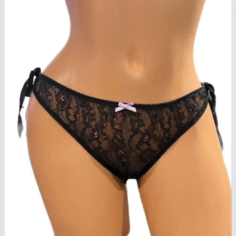 Victorias Secret Sexy Sheer Mesh lace Ruched back Bikini Panty black Small